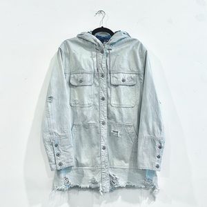 We The Free Pin Stripe Distressed Hooded Long Jacket